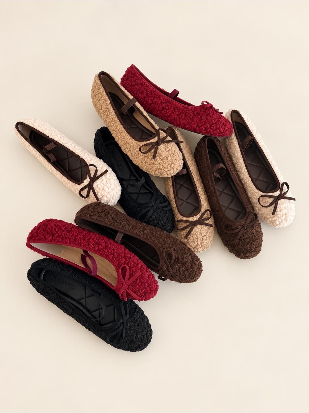 Azarayah Women’s Teddy Sherpa Ballet Flats with Bow Detail